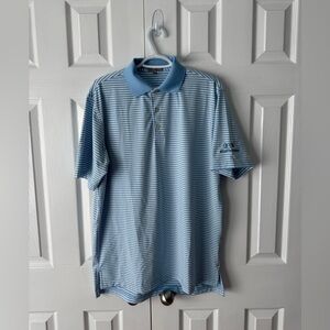 Peter Millar Light Blue Striped Polo Shirt M Summer Comfort Bonus Button